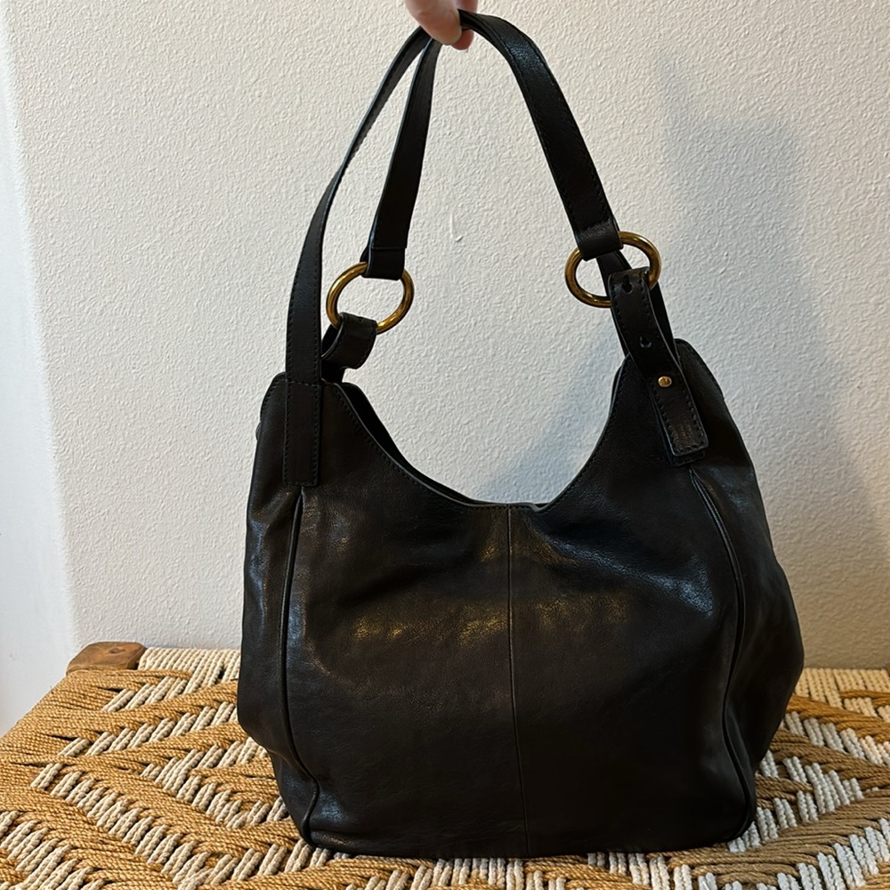 Frye Madison Leather Shoulder Bag Black with Gold Hardware